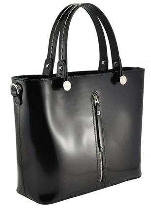 Женская кожаная сумка фрида полированная черная3 фото