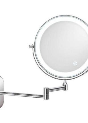 Зеркало косметическое настенное двухстороннее, диаметр 20см led подсветка, 10х кратное увеличение, выдвижное