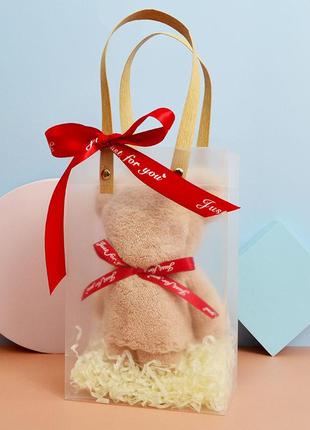 Рушник подарунковий, рушник у вигляді ведмедика, подарунковий набір рожевий