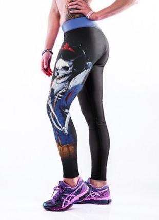 Яркие спортивные лосины для девушек с принтом 3d скелет белоснежки черные2 фото