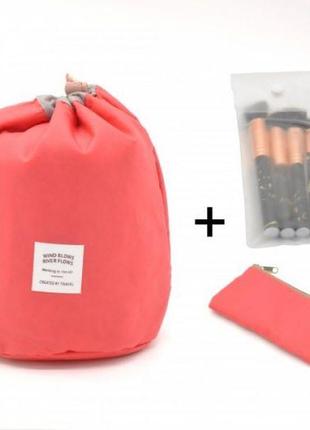 Косметичка makeup box, сумка-органайзер для косметики красная + косметичка и чехол для кистей