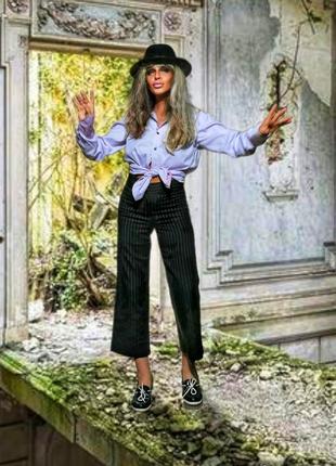 Брюки в полоску стрейч высокая средняя посадка прямые штаны офисные la beeby