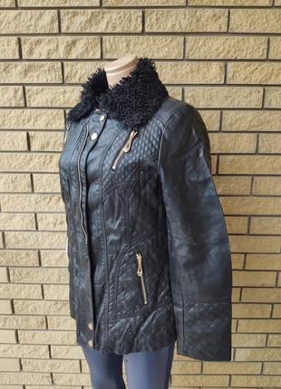 Куртка женская больших размеров из экокожи, на меху внутри, с меховым воротником os3 фото