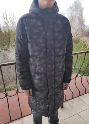 Пуховик, пальто, куртка мужская зимняя дизайнерская удлиненная очень теплая натуральны пух andre tan