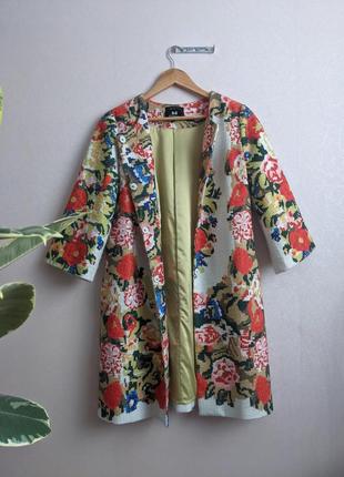 Легкое пальто с цветочным рисунком, кардиган, 70% шерсть3 фото