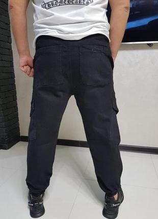 Джоггеры, джинсы на резинке стрейчевые коттоновые  унисекс, накладные карманы карго,  nn5 фото