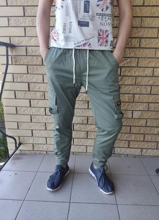 Джоггеры, джинсы с поясом  на резинке  унисекс, накладные карманы карго, есть большие размеры nn1 фото