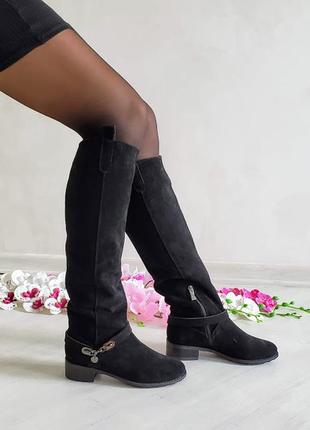 Жіночі чоботи з натуральної замші чорного кольору8 фото