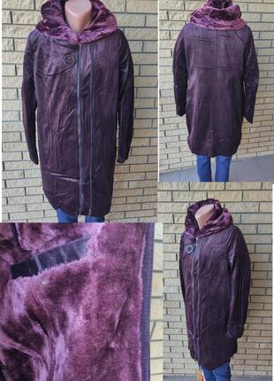 Пальто на хутрі з капюшоном, дублянка жіноча штучна великих розмірів rm