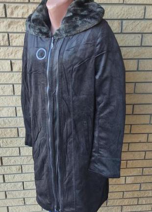 Пальто на меху с капюшоном,  дубленка женская искусственная больших размеров rm5 фото