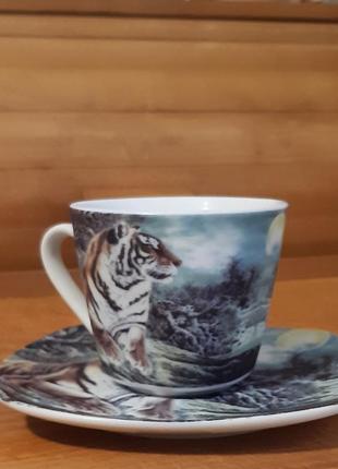 Набор кофейный чашка блюдце тигр