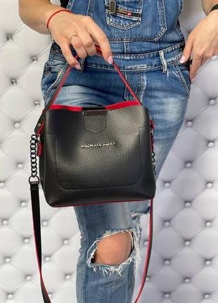 Сумка клатч жіноча чорна з червоним, сумочка кросбоді через плече1 фото
