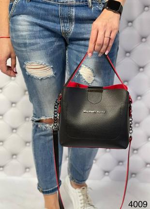 Сумка клатч жіноча чорна з червоним, сумочка кросбоді через плече2 фото