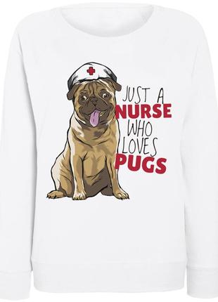 Женский свитшот nurse pug (белый)