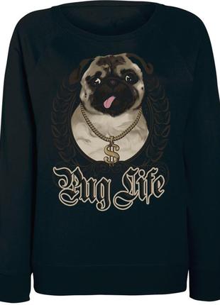 Женский свитшот pug life - chain (чёрный)