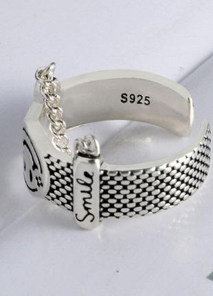 Кольцо женское смайлик с цепью красивая модная бижутерия3 фото