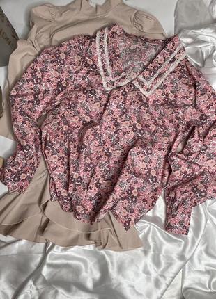Распродажа! винтажная коттоновые блуза, винтажная блуза в цветочный принт5 фото