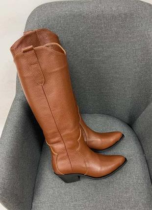 Казакі чоботи натуральна шкіра високі руді \ високі чоботи козаки шкіра натуральна