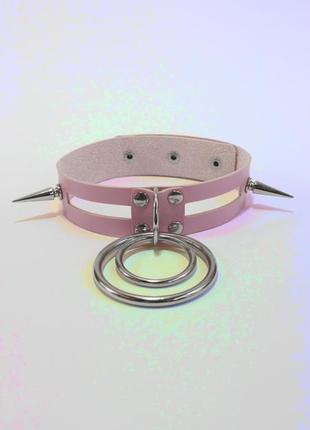 Розовый неформальный альт чокер с шипами и кольцами готика кидкор аниме косплей1 фото