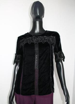 Шикарна чорна оксамитова блуза зі вставками ажуру, label lab, 8 (3973)