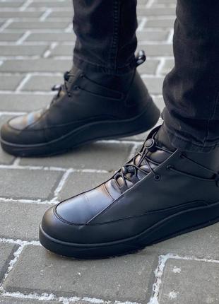 Ботинки зимние мужские кожаные черные3 фото