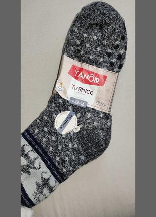 🦌теплые термо носки тапочки для дома с пупырышками с оленями серые на искуственной овчине4 фото