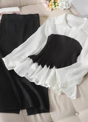 Новинка😍
костюм 
мод. as 4250
размеры: 42-44, 46-48
ткань:ангора рубчик + софт 
💥
цвет : чёрный ,