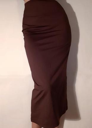 Обтягивающая облегающая базовая классическая юбка миди карандаш цвета шоколада с разрезом сзади юбка с высокой посадкой талией next