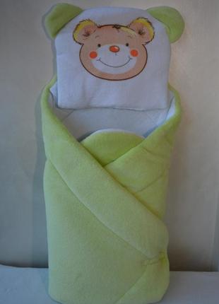 Конверт - одеяло для новорожденного с подушкой  coral fleece (салатовый ) "duetbaby"