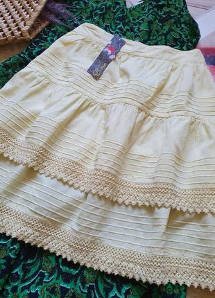 Натуральная коттоновая летняя юбка юбка клеш с фальбанками6 фото