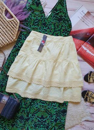 Натуральная коттоновая летняя юбка юбка клеш с фальбанками