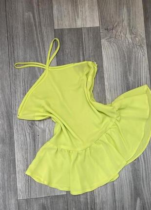 Стильный яркий лимонный шифоновый топ с воланом