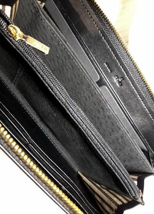 Розкішний гаманець клатч з лайкової шкіри чорний з благородною червоною строчкою4 фото