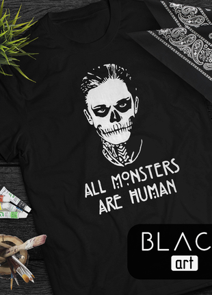 Футболка с росписью акрилом "all monsters are human" american horror story, размер s / m / l