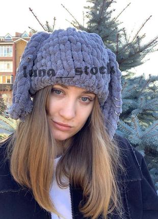 Плюшевая шапка с ушками мишки, зайки или котика