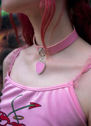 Милый розовый чокер с сердечком косплей аниме лолита украшение для девочек подарок девушке рожева підвіска сердечко4 фото