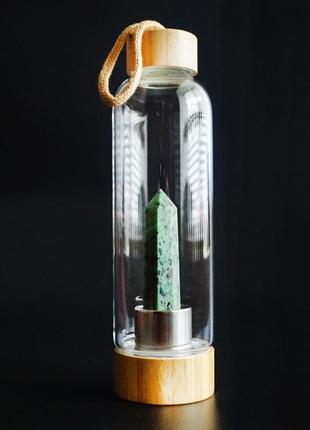 Бутылка для воды стеклянная с кристаллом эпидот (550 мл)