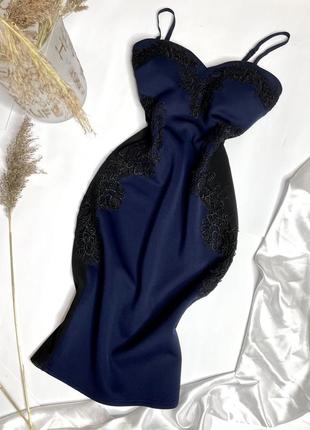 Неопренова вечірня сукня міді з мереживом, платье кружевное, неопреновое платье миди2 фото