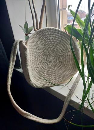 Кругла сумка з джуту. плетені солом'яна сумка.2 фото