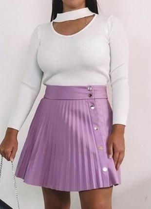 Zara шикарная плиссированная юбка из экокожи3 фото