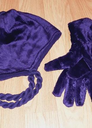 Плюшевая шапка и перчатки размер м тсм tchibo3 фото