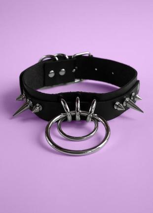 Готический черный альт чокер с кольцами и шипами неформальное украшение панк рок метал гранж индастриал1 фото