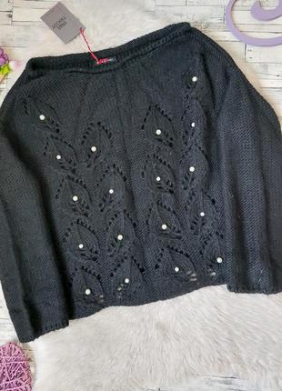 Свитер вязаный черный dins tricot с жемчугом2 фото