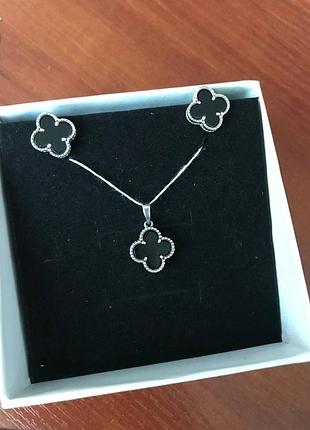 Комлект van cleef серьги и подвес серебро 925