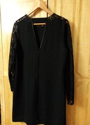 Reiss елегантне плаття чорного кольору з гіпюровими вставками навколо шиї та рукавами2 фото