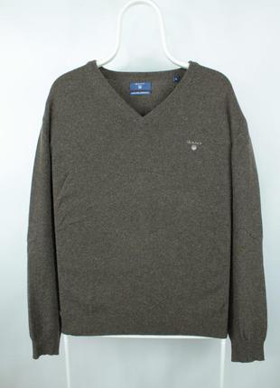 Качественный шерстяной свитер gant v-neck brown wool sweater1 фото