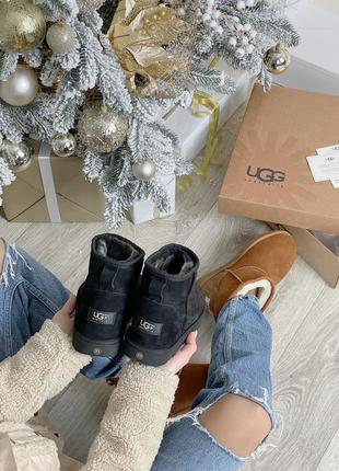 Ugg classic mini ii boot зимние угги черного цвета с натуральным мехом10 фото