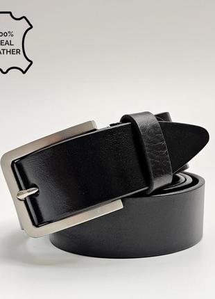 Черный кожаный универсальный ремень 4 см из итальянской кожи с серебристой пряжкой1 фото
