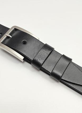 Черный кожаный универсальный ремень 4 см из итальянской кожи с серебристой пряжкой7 фото