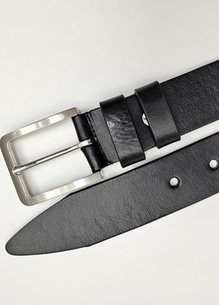 Черный кожаный универсальный ремень 4 см из итальянской кожи с серебристой пряжкой8 фото